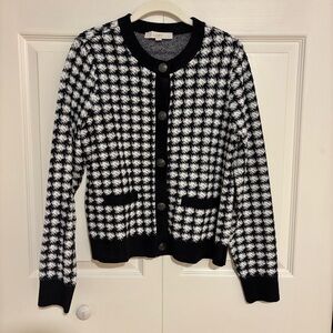 LOFT Black and White Houndstooth Cardigan